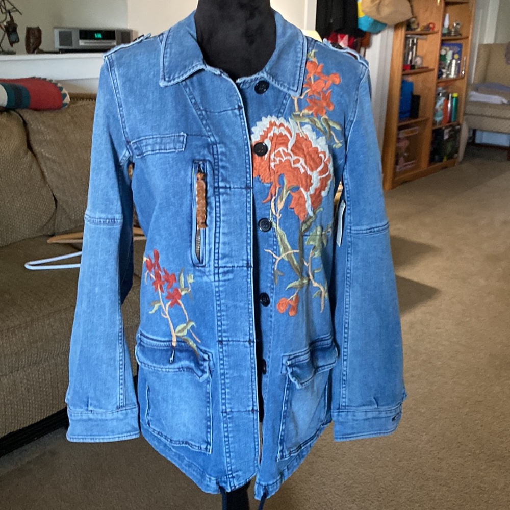 Anthropologie RARE NWT embroidered denim jacket XS